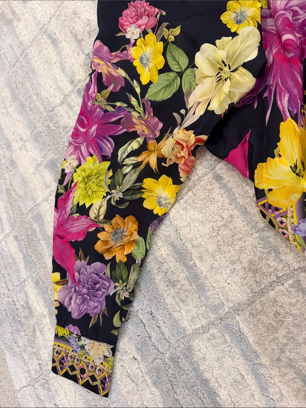 Camilla blue Floral Button-Up Blouse with Yellow, Pink & Purple Accents - Picture 5 of 7